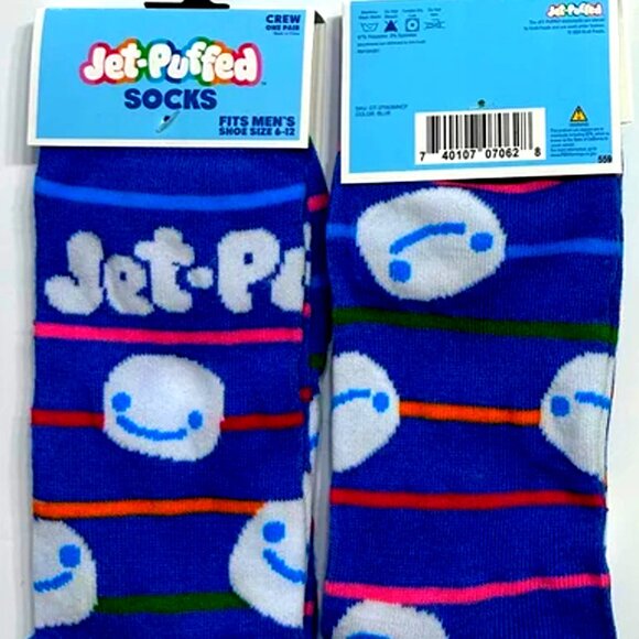 Men's Fashion Novelty Casual Fun JET PUFFED MARSHMALLOWS Crew SOCKS Size 6-12 - Picture 1 of 2